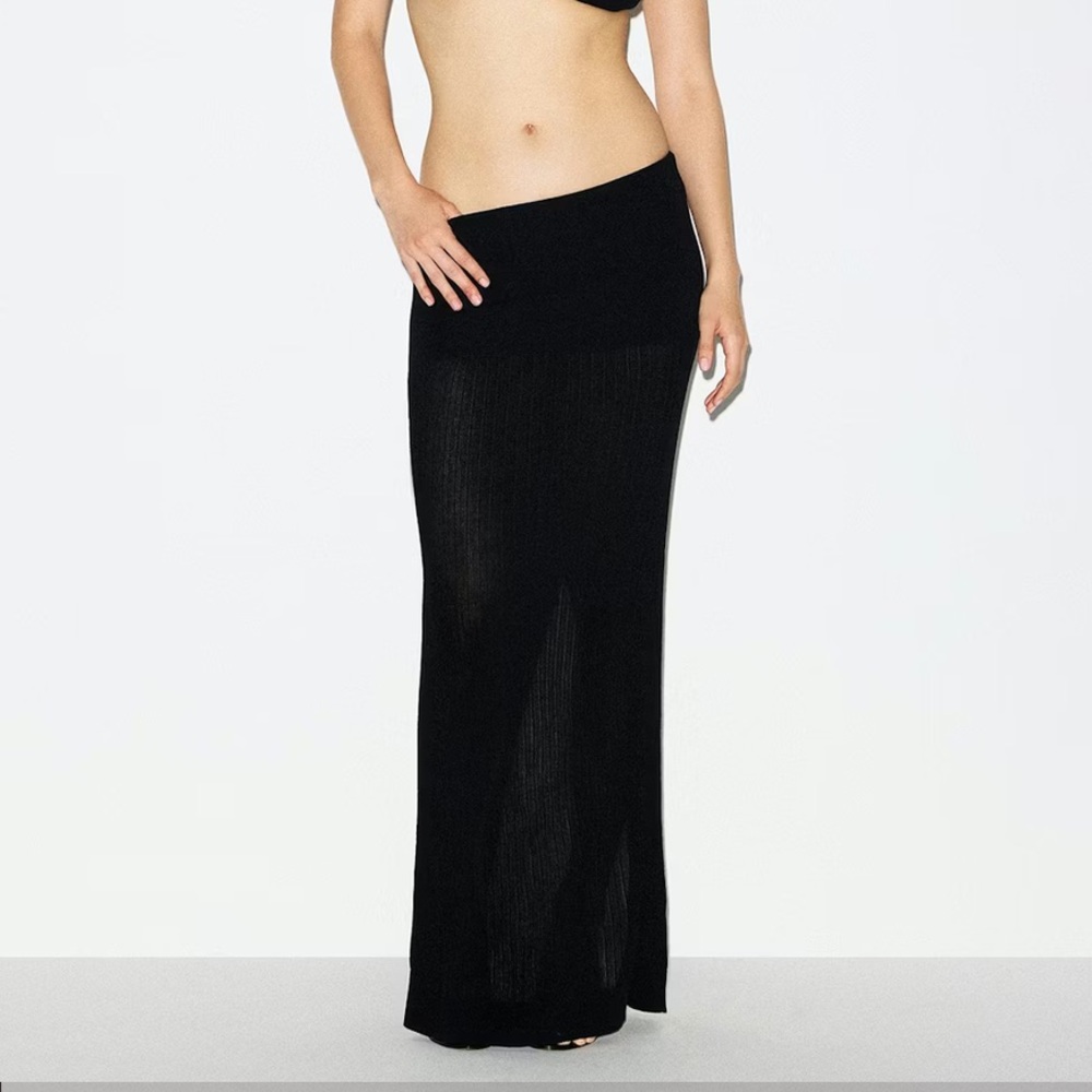 NWT. Skims. Black, Sheer Foldover Long Skirt
